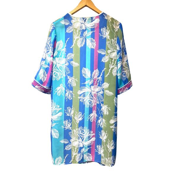 Vintage Bob Mackie Art To Wear Blue Floral Long Duster Sleep Cover Up Size Small - Picture 2 of 4